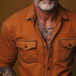 Men's Retro Casual Solid Pocket Long Sleeve Shirt