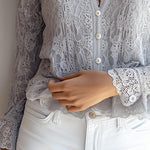 Stylish V-neck Button Down Long Sleeve Lace Shirt