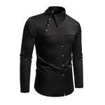 Men's Casual Lapel Slanted Placket Asymmetric Slim Fit Long Sleeve Shirt
