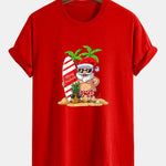 Regular Fit Summer Beach Santa Print Cotton T-Shirt