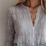 Stylish V-neck Button Down Long Sleeve Lace Shirt