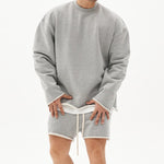 Men's Fashion Solid Color Loose Rolled Sweatshirt Shorts Set