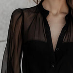Chic Crew Neck Sheer Sleeves Button Down Shirt