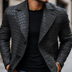 Men's Vintage Stone Pattern Leather Notched Lapel Slim Fit Blazer
