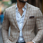 Men's Fashion Retro Checked Notch Lapel One Button Casual Blazer