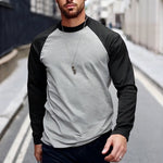 Men's Retro Casual Colorblock Round Neck Long Sleeve T-Shirt