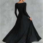 Women's Black Modern Crepe Ruched Boat - Neck Maxi Dress