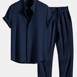 Muscle Fit Ribbed Stand Collar Shirt & Straight Leg Ribbed Pants