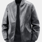 Fleece Lined Washed Distressed Leather Bomber Jacket
