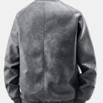 Fleece Lined Washed Distressed Leather Bomber Jacket