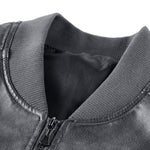 Fleece Lined Washed Distressed Leather Bomber Jacket